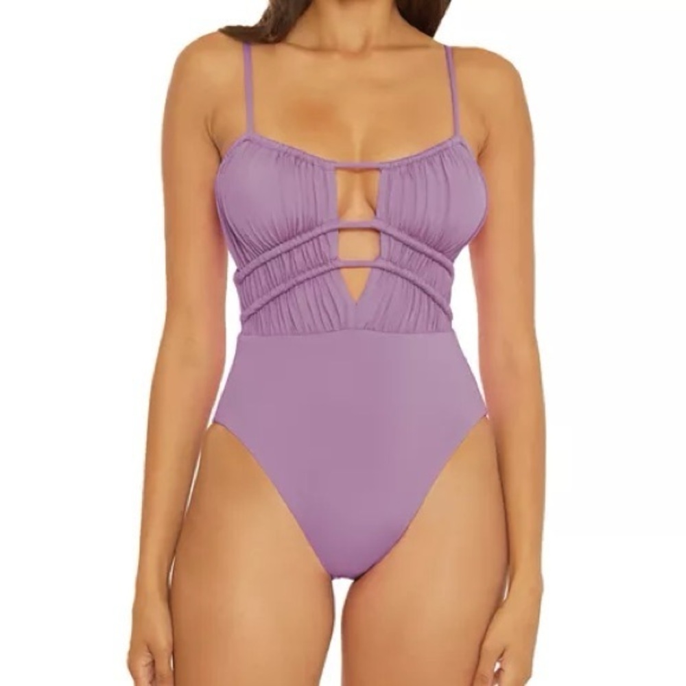 Becca‎ Plunge One Piece Swimsuit Cut Out Small Purple Color Code Sarai